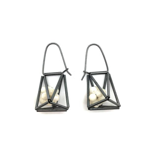 3-D Cage Earrings - White Spheres-Earrings-Emilie Pritchard-Pistachios