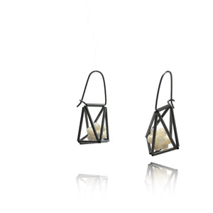 3-D Cage Earrings - White Spheres-Earrings-Emilie Pritchard-Pistachios