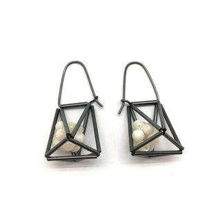 3-D Cage Earrings - White Spheres-Earrings-Emilie Pritchard-Pistachios