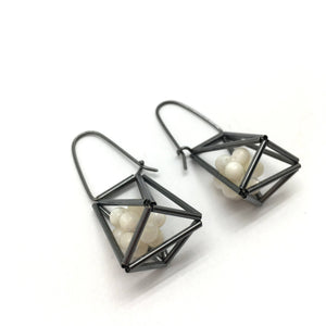 3-D Cage Earrings - White Spheres-Earrings-Emilie Pritchard-Pistachios