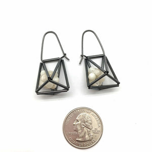 3-D Cage Earrings - White Spheres-Earrings-Emilie Pritchard-Pistachios