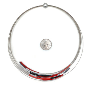 Black, Red, & Silver Anodized Aluminum Multi-Strand Necklace-Necklaces-Ursula Muller-Pistachios
