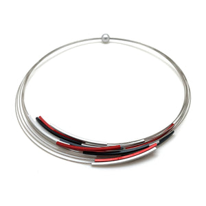 Black, Red, & Silver Anodized Aluminum Multi-Strand Necklace-Necklaces-Ursula Muller-Pistachios