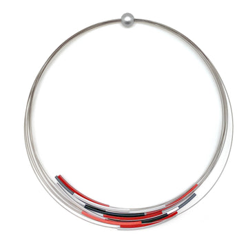 Black, Red, & Silver Anodized Aluminum Multi-Strand Necklace