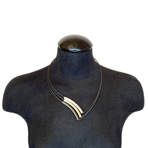 Black, Silver and Champagne Asymmetrical "V" Necklace-Necklaces-Ursula Muller-Pistachios
