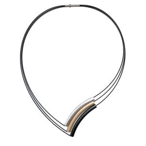 Black, Silver and Champagne Asymmetrical "V" Necklace-Necklaces-Ursula Muller-Pistachios