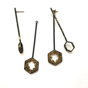 Black and Gold Caviar Hexagon Jackets-Earrings-Jessica Armstrong-Pistachios