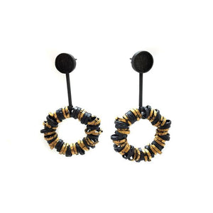 Black and Gold Drop Hoops-Earrings-Heejin Hwang-Pistachios