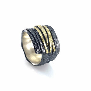 Black and Gold Slice Ring-Rings-Apostolos-Pistachios