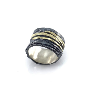 Black and Gold Slice Ring-Rings-Apostolos-Pistachios