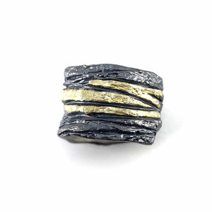 Black and Gold Slice Ring-Rings-Apostolos-Pistachios