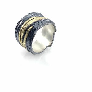 Black and Gold Slice Ring-Rings-Apostolos-Pistachios