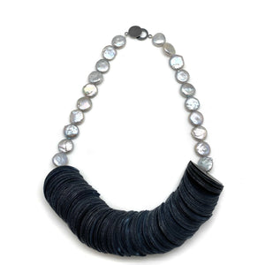 Black and Grey Pearl Vinyl Necklace-Necklaces-Brooke Marks-Swanson-Pistachios