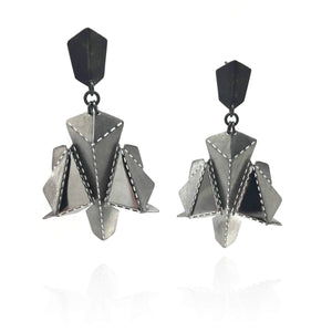 Black and Steel Origami Earrings-Earrings-Aleksandra Przybysz-Pistachios