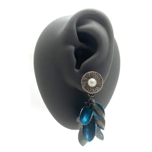 Blue Petal and Pearl Earrings-Earrings-So Young Park-Pistachios