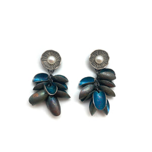Blue Petal and Pearl Earrings-Earrings-So Young Park-Pistachios