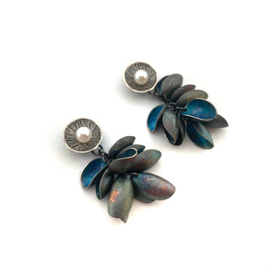 Blue Petal and Pearl Earrings-Earrings-So Young Park-Pistachios