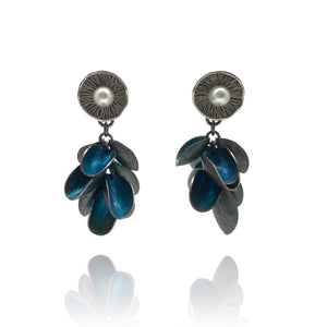 Blue Petal and Pearl Earrings-Earrings-So Young Park-Pistachios