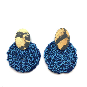 Blue Tone Knit Medallion Earrings-Earrings-Brooke Marks-Swanson-Pistachios