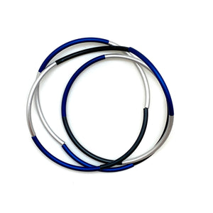 Blue/Silver/Black Layered Stretch Bracelet-Bracelets-Ursula Muller-Pistachios