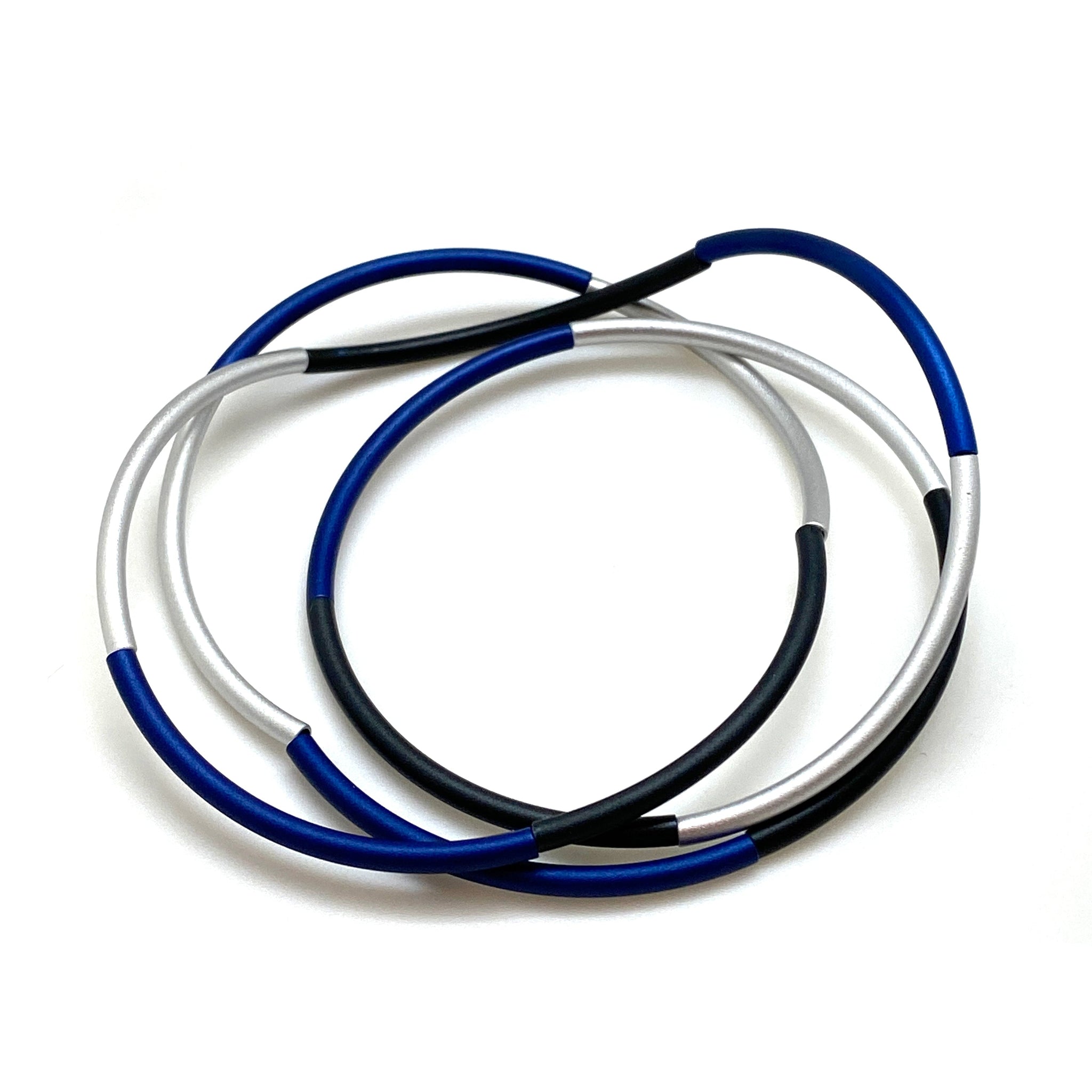 Blue/Silver/Black Layered Stretch Bracelet Bracelets Ursula Muller -  Pistachios