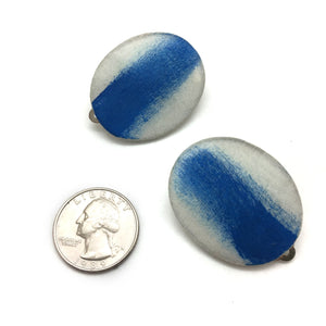 Blue/White Disc Clip-Ons-Earrings-Myung Urso-Pistachios