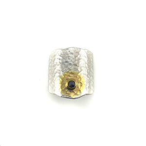 Bright Silver Hammer Textured Diamond Ring-Rings-Eva Stone-Pistachios