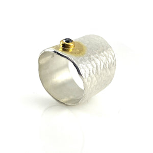Bright Silver Hammer Textured Diamond Ring-Rings-Eva Stone-Pistachios