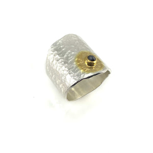 Bright Silver Hammer Textured Diamond Ring-Rings-Eva Stone-Pistachios