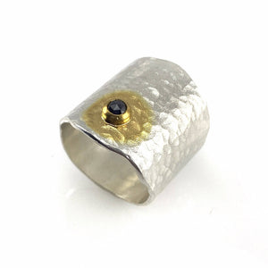 Bright Silver Hammer Textured Diamond Ring-Rings-Eva Stone-Pistachios
