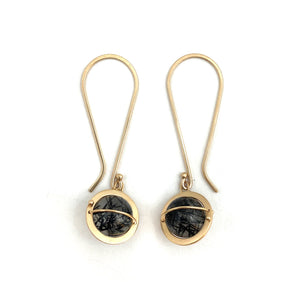 Captured Tourmalated Quartz Orb Earrings-Earrings-Hilary Finck-Pistachios