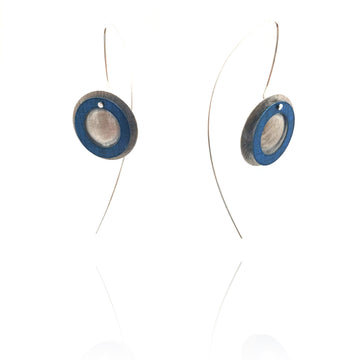 Double Circle Earrings - Silver and Blue