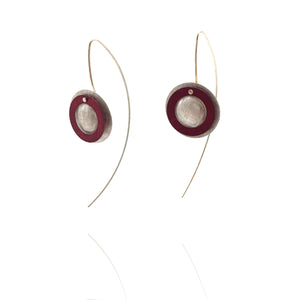 Double Circle Earrings - Silver and Red-Earrings-Mariusz Fatyga-Pistachios
