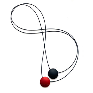 Double Circle Reversible Necklace - Red, Silver & Black-Necklaces-Ursula Muller-Pistachios