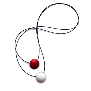 Double Circle Reversible Necklace - Red, Silver & Black-Necklaces-Ursula Muller-Pistachios