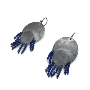 Double Oval Lapis Fringe Earrings-Earrings-Karen Gilbert-Pistachios