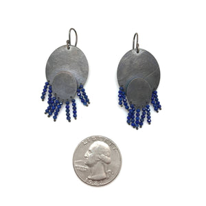 Double Oval Lapis Fringe Earrings-Earrings-Karen Gilbert-Pistachios