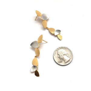 Elongated Sterling Silver and Gold Vine Drops-Earrings-Oliwia Kuczynska-Pistachios