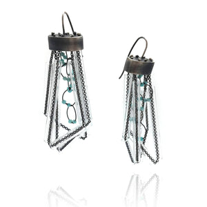 Faceted Blue Beads & Glass Layer Tube Earrings-Earrings-Karen Gilbert-Pistachios