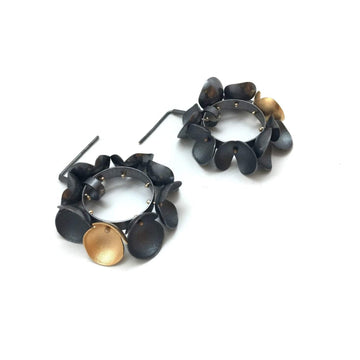 Floral Wreath Hoops - Oxidized Silver with Gold