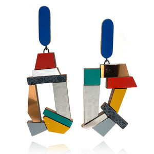 Geometric Earrings - Blue/Red/Yellow/Teal-Earrings-Karen Vanmol-Pistachios