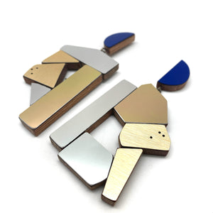 Geometric Earrings - Blues/Silver/Gold-Karen Vanmol-Pistachios