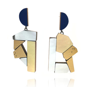Geometric Earrings - Blues/Silver/Gold-Karen Vanmol-Pistachios