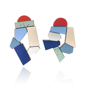 Geometric Earrings - Blues/White/Orange-Earrings-Karen Vanmol-Pistachios