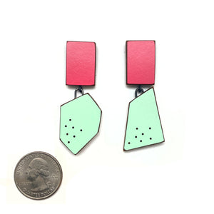Geometric Earrings -Fuchsia/Mint Green-Earrings-Karen Vanmol-Pistachios
