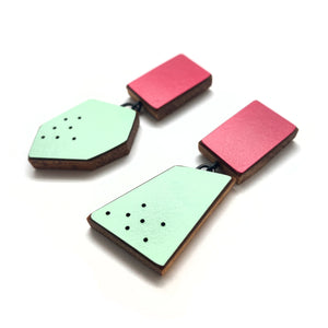 Geometric Earrings -Fuchsia/Mint Green-Karen Vanmol-Pistachios