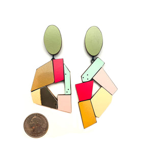 Geometric Earrings -Gold/Fuchsia-Karen Vanmol-Pistachios