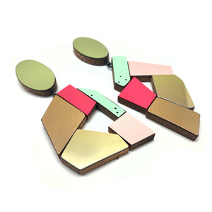 Geometric Earrings -Gold/Fuchsia-Earrings-Karen Vanmol-Pistachios