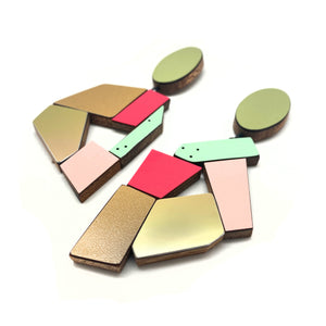 Geometric Earrings -Gold/Fuchsia-Karen Vanmol-Pistachios