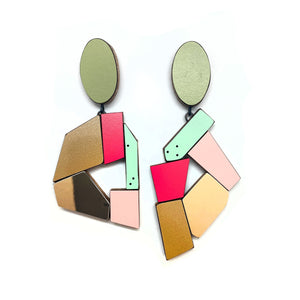 Geometric Earrings -Gold/Fuchsia-Earrings-Karen Vanmol-Pistachios